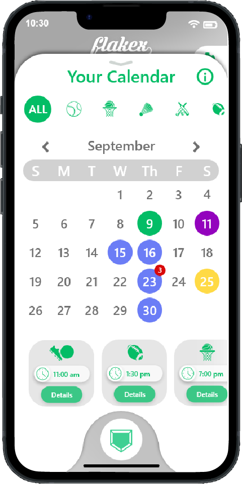 Calendar Screen of the mobile app