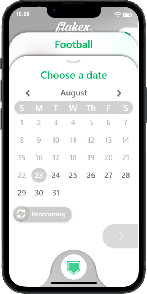 setting a date Screen of the mobile app