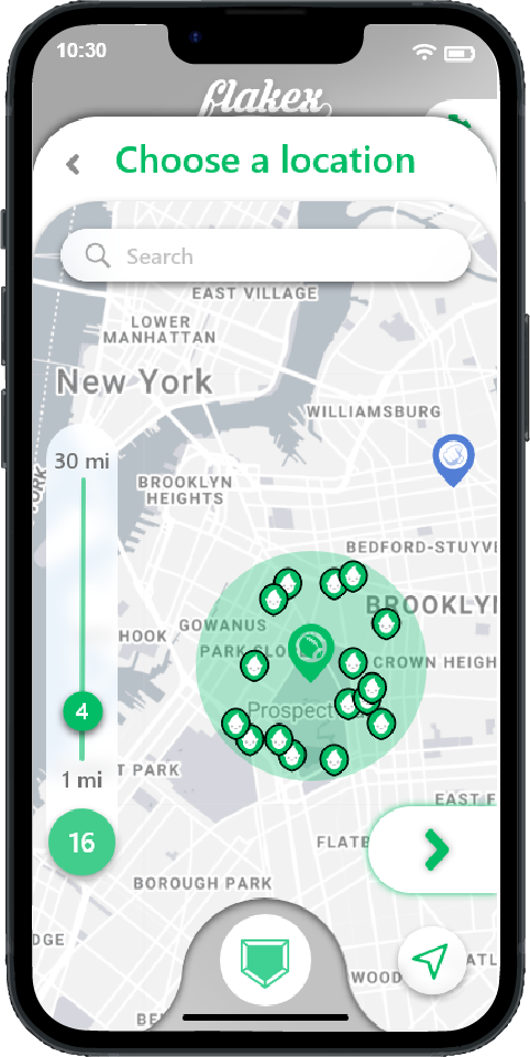 setting a location Screen of the mobile app