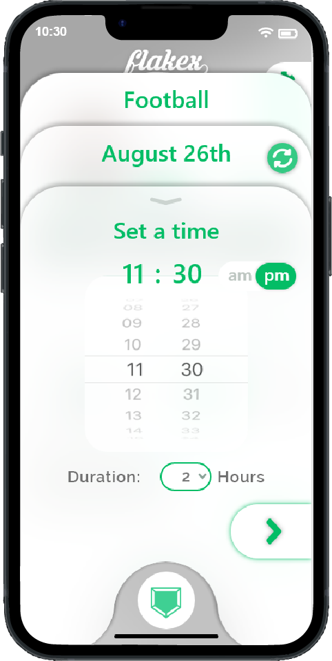 setting a time Screen of the mobile app
