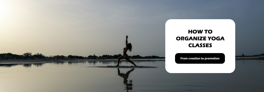 a woman is doing some yoga on the beach in the morning in Spain as she started organizing her own yoga classes in Spain by following our complete guide from creation to promotion.